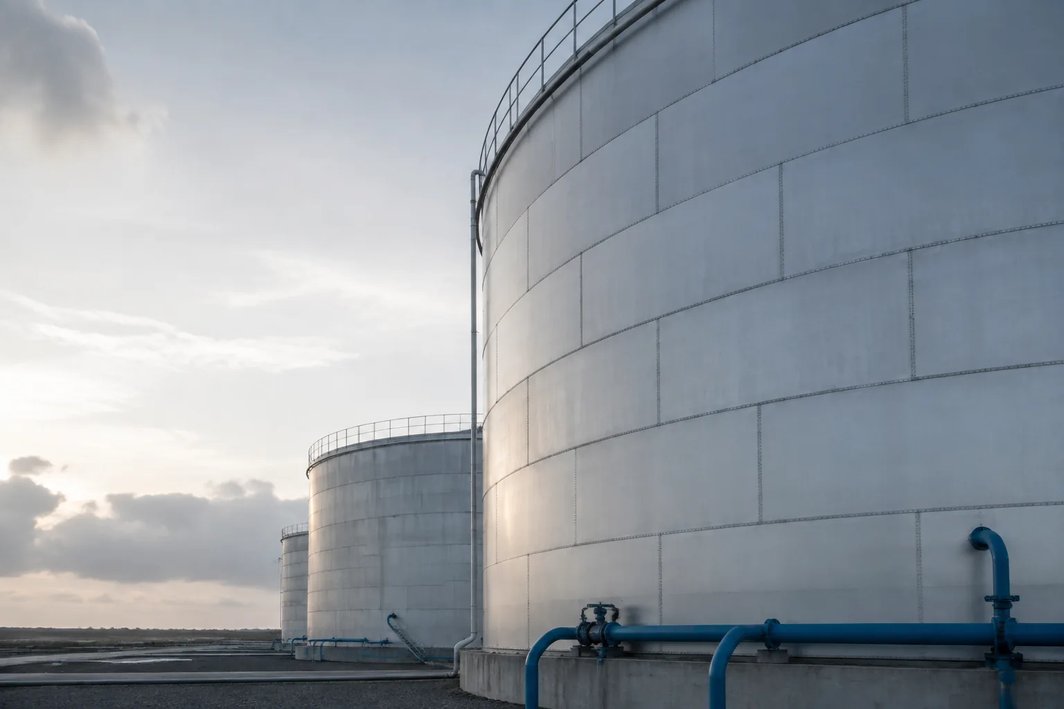 Conceptual view of steel storage tanks at an industrial facility